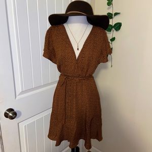 Francesca’s Brown and Black dotted Wrap Dress size Large